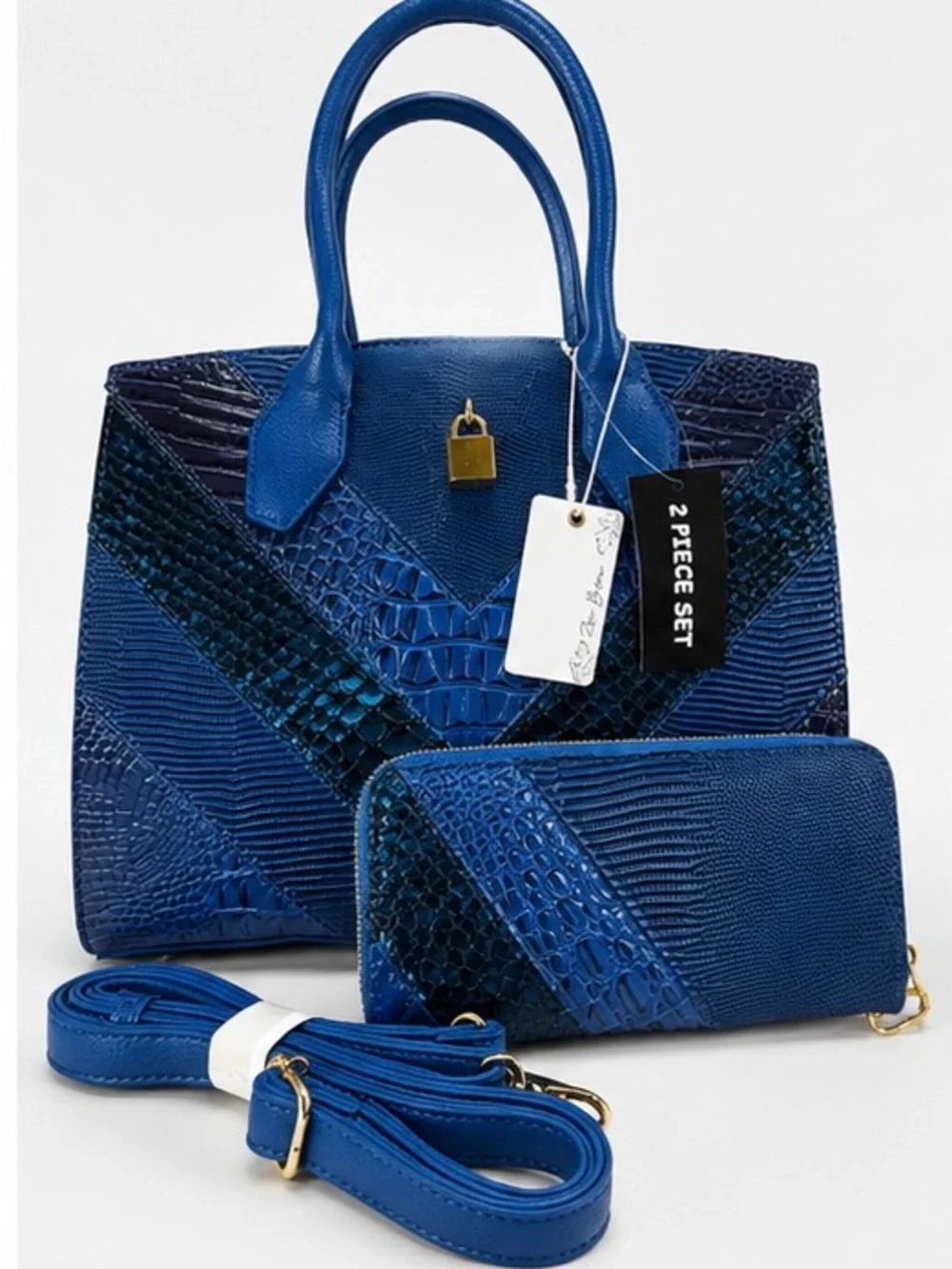 Structured Royal Blue Women's Satchel and Matching Wallet Set
